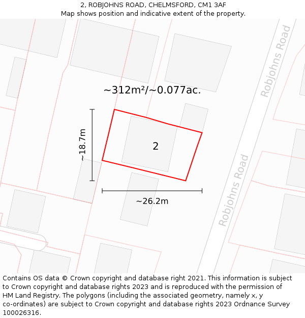 2, ROBJOHNS ROAD, CHELMSFORD, CM1 3AF: Plot and title map