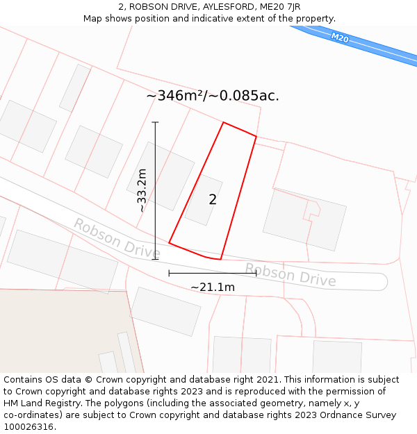 2, ROBSON DRIVE, AYLESFORD, ME20 7JR: Plot and title map