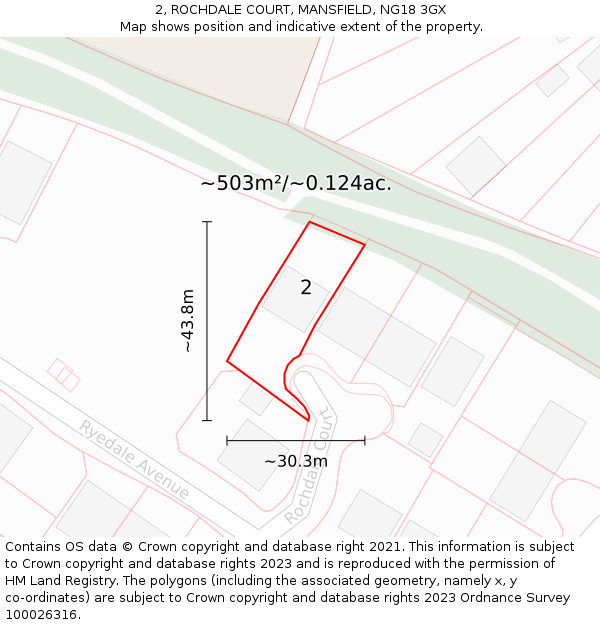 2, ROCHDALE COURT, MANSFIELD, NG18 3GX: Plot and title map