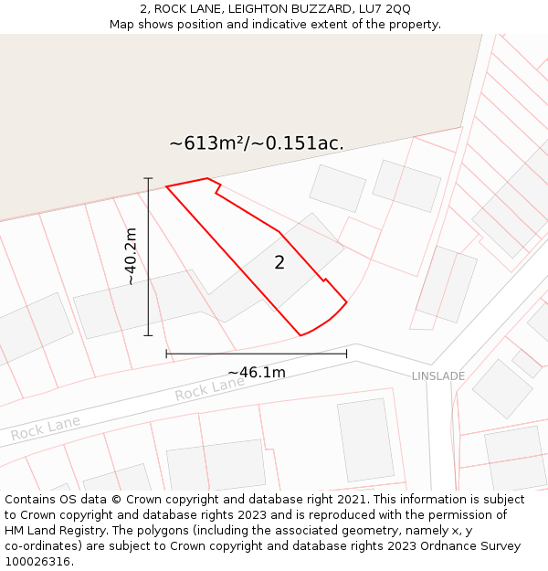 2, ROCK LANE, LEIGHTON BUZZARD, LU7 2QQ: Plot and title map