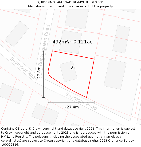2, ROCKINGHAM ROAD, PLYMOUTH, PL3 5BN: Plot and title map