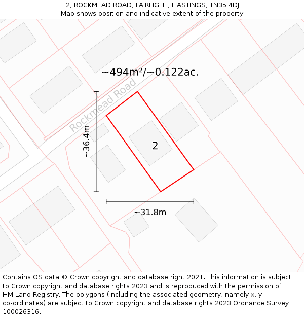 2, ROCKMEAD ROAD, FAIRLIGHT, HASTINGS, TN35 4DJ: Plot and title map