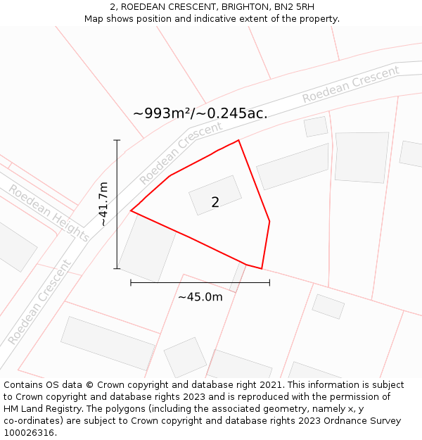 2, ROEDEAN CRESCENT, BRIGHTON, BN2 5RH: Plot and title map