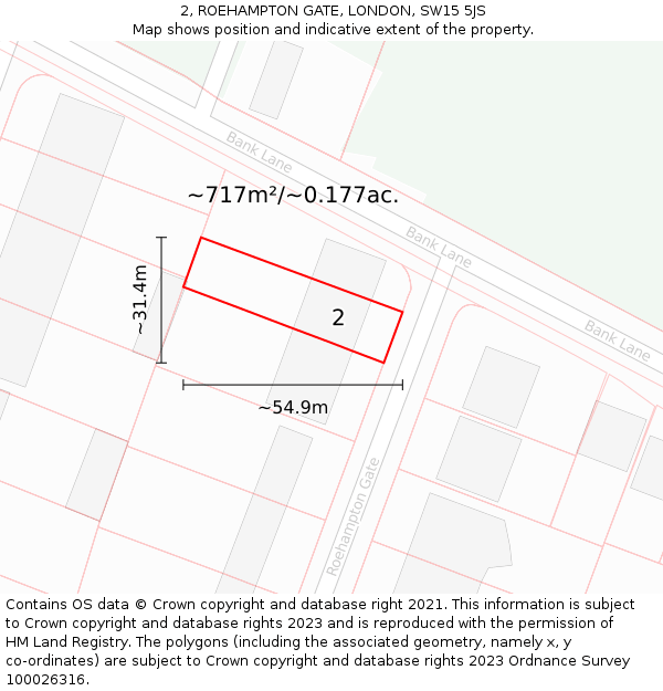 2, ROEHAMPTON GATE, LONDON, SW15 5JS: Plot and title map