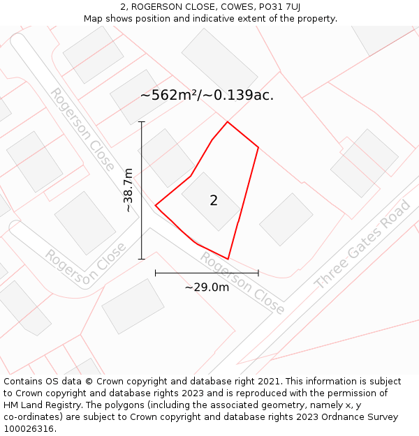 2, ROGERSON CLOSE, COWES, PO31 7UJ: Plot and title map