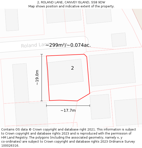 2, ROLAND LANE, CANVEY ISLAND, SS8 9DW: Plot and title map