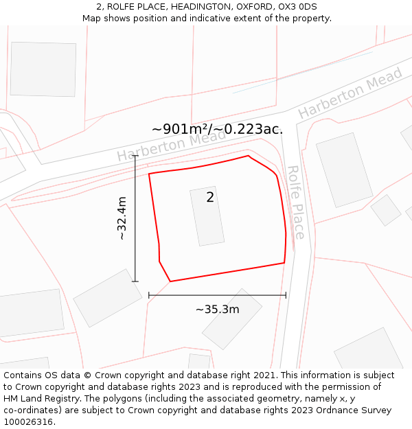 2, ROLFE PLACE, HEADINGTON, OXFORD, OX3 0DS: Plot and title map