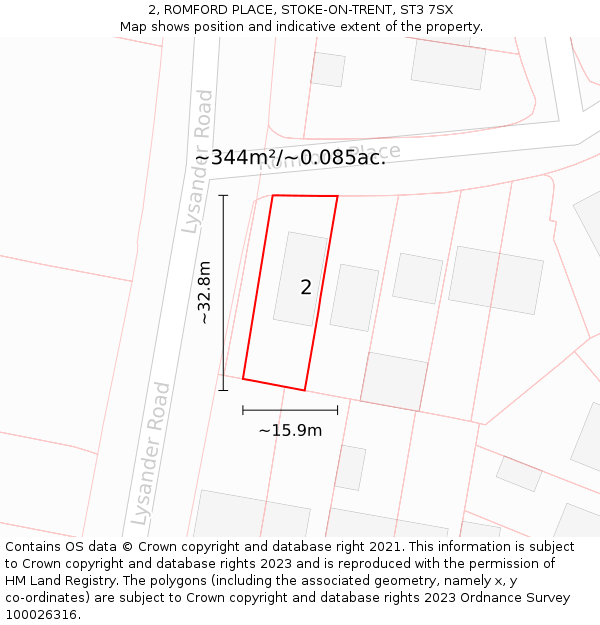 2, ROMFORD PLACE, STOKE-ON-TRENT, ST3 7SX: Plot and title map