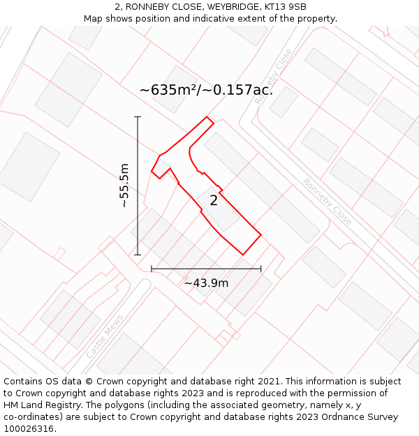 2, RONNEBY CLOSE, WEYBRIDGE, KT13 9SB: Plot and title map