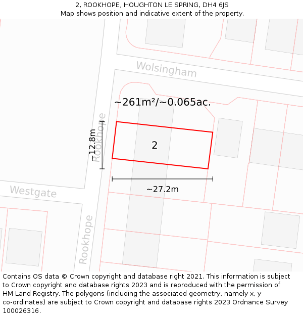 2, ROOKHOPE, HOUGHTON LE SPRING, DH4 6JS: Plot and title map