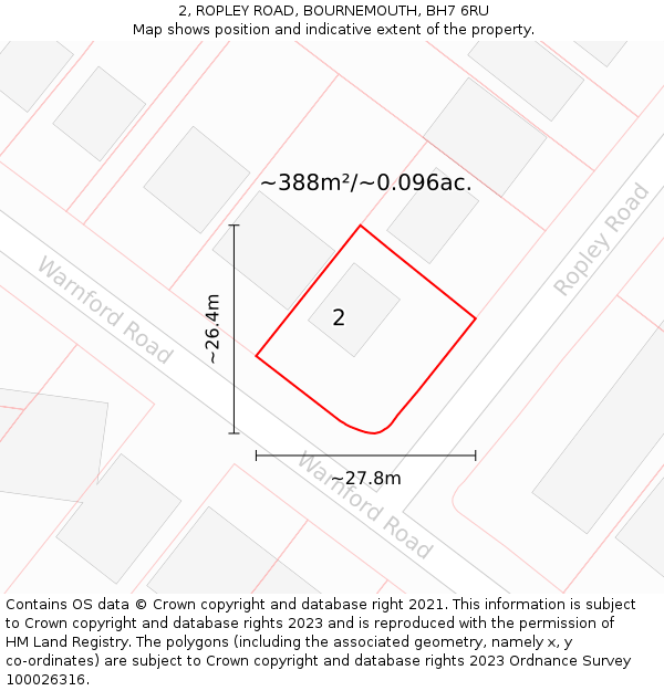 2, ROPLEY ROAD, BOURNEMOUTH, BH7 6RU: Plot and title map