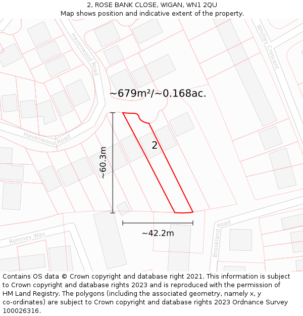 2, ROSE BANK CLOSE, WIGAN, WN1 2QU: Plot and title map