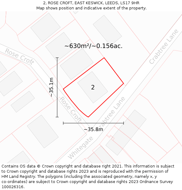 2, ROSE CROFT, EAST KESWICK, LEEDS, LS17 9HR: Plot and title map