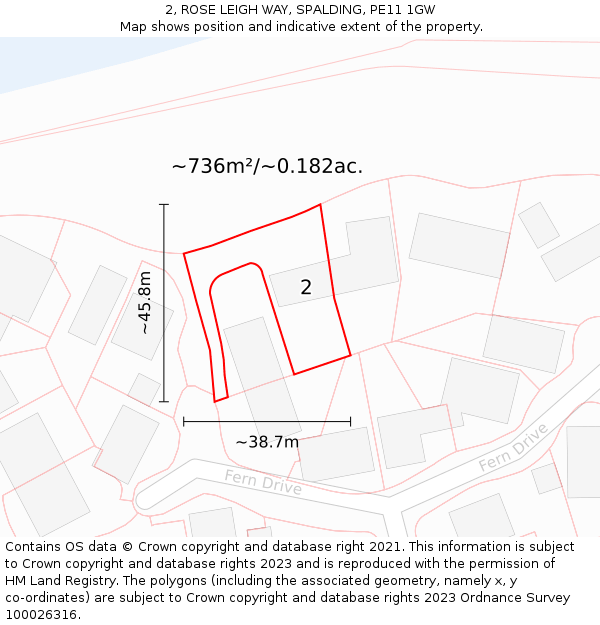 2, ROSE LEIGH WAY, SPALDING, PE11 1GW: Plot and title map