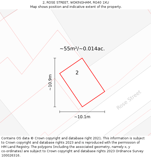 2, ROSE STREET, WOKINGHAM, RG40 1XU: Plot and title map