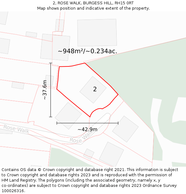 2, ROSE WALK, BURGESS HILL, RH15 0RT: Plot and title map