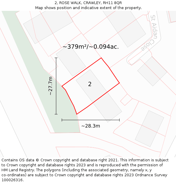 2, ROSE WALK, CRAWLEY, RH11 8QR: Plot and title map