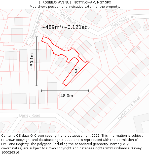 2, ROSEBAY AVENUE, NOTTINGHAM, NG7 5PX: Plot and title map