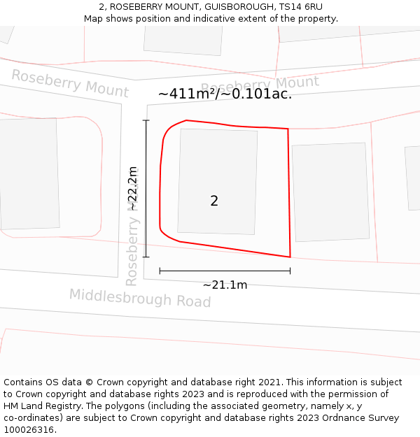 2, ROSEBERRY MOUNT, GUISBOROUGH, TS14 6RU: Plot and title map