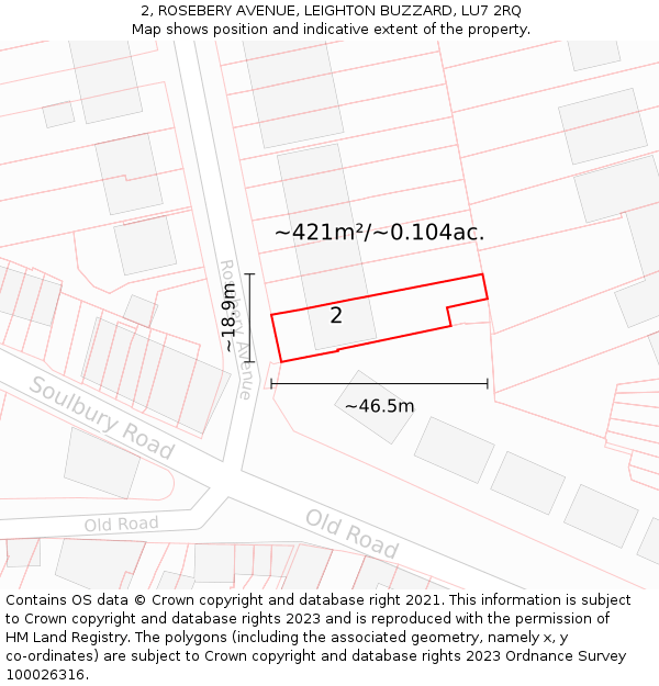 2, ROSEBERY AVENUE, LEIGHTON BUZZARD, LU7 2RQ: Plot and title map