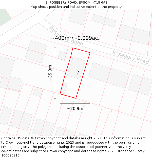 2, ROSEBERY ROAD, EPSOM, KT18 6AE: Plot and title map