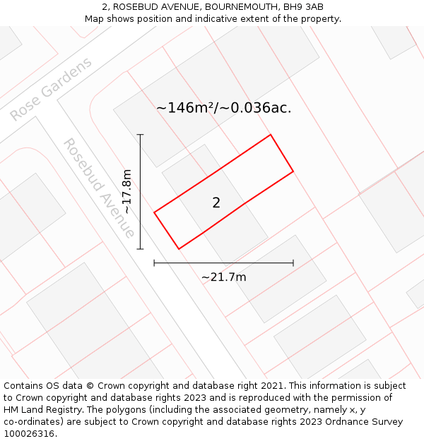 2, ROSEBUD AVENUE, BOURNEMOUTH, BH9 3AB: Plot and title map