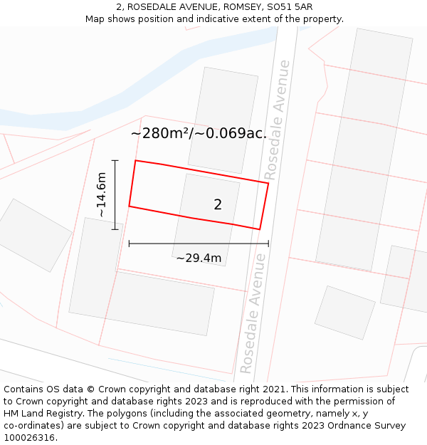 2, ROSEDALE AVENUE, ROMSEY, SO51 5AR: Plot and title map