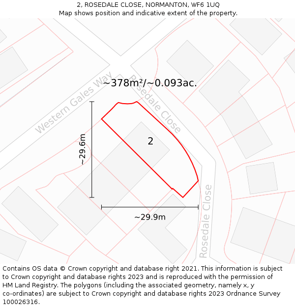 2, ROSEDALE CLOSE, NORMANTON, WF6 1UQ: Plot and title map