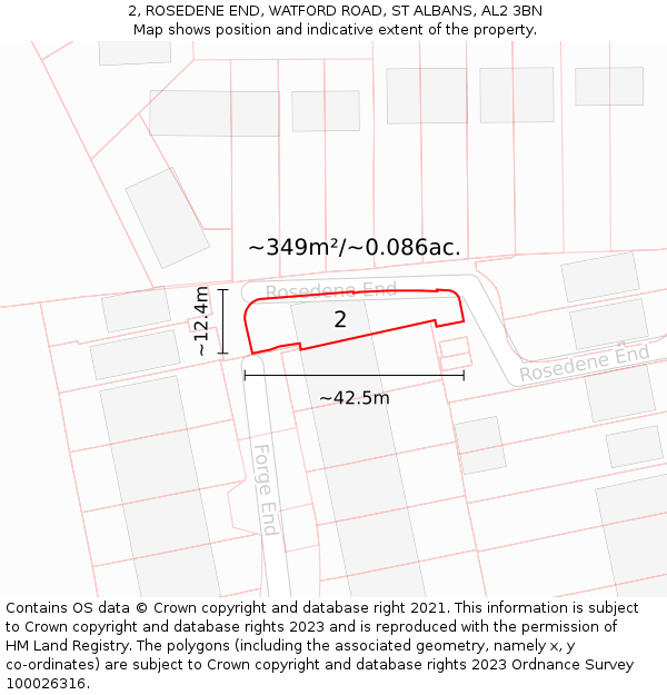 2, ROSEDENE END, WATFORD ROAD, ST ALBANS, AL2 3BN: Plot and title map