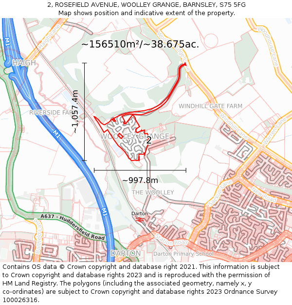 2, ROSEFIELD AVENUE, WOOLLEY GRANGE, BARNSLEY, S75 5FG: Plot and title map