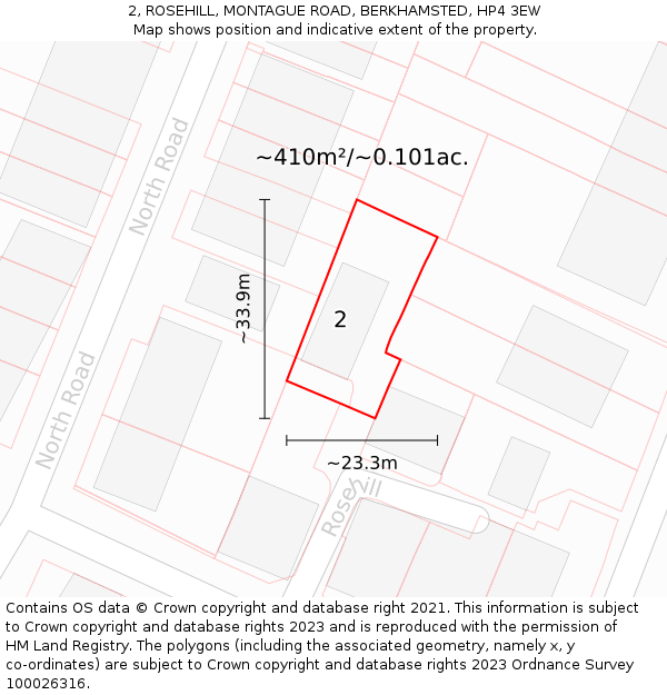 2, ROSEHILL, MONTAGUE ROAD, BERKHAMSTED, HP4 3EW: Plot and title map