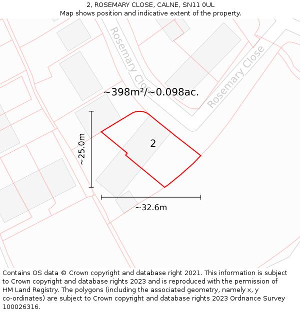 2, ROSEMARY CLOSE, CALNE, SN11 0UL: Plot and title map