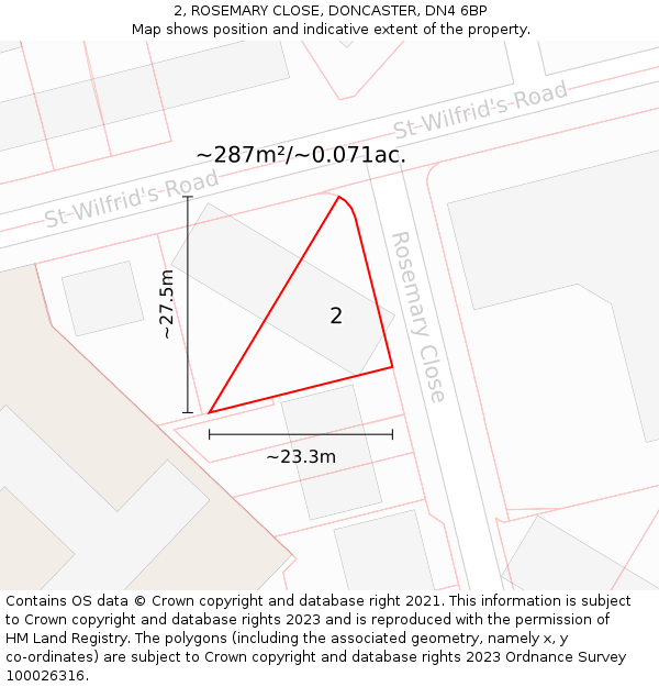 2, ROSEMARY CLOSE, DONCASTER, DN4 6BP: Plot and title map