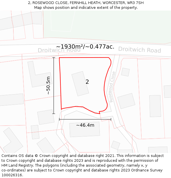 2, ROSEWOOD CLOSE, FERNHILL HEATH, WORCESTER, WR3 7SH: Plot and title map