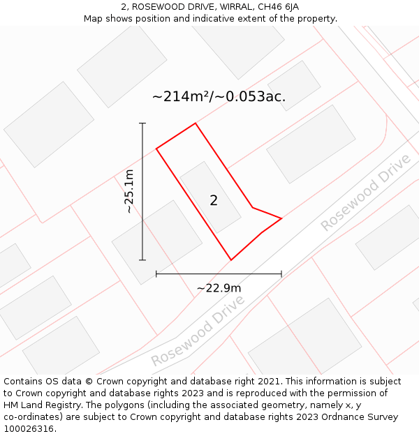 2, ROSEWOOD DRIVE, WIRRAL, CH46 6JA: Plot and title map