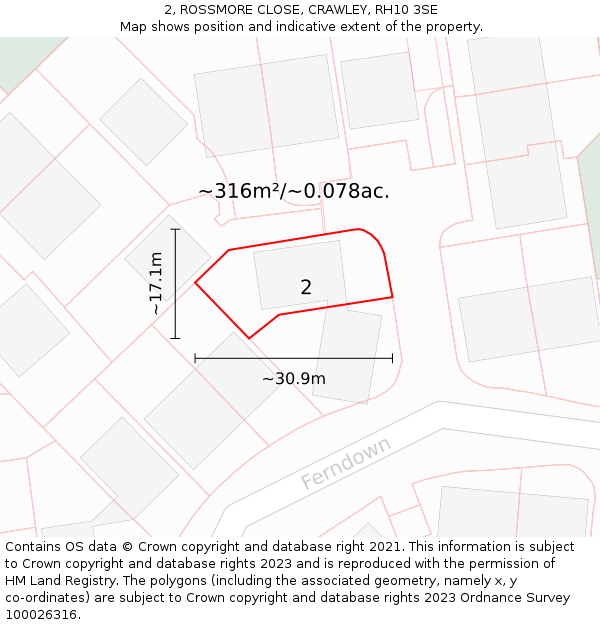 2, ROSSMORE CLOSE, CRAWLEY, RH10 3SE: Plot and title map