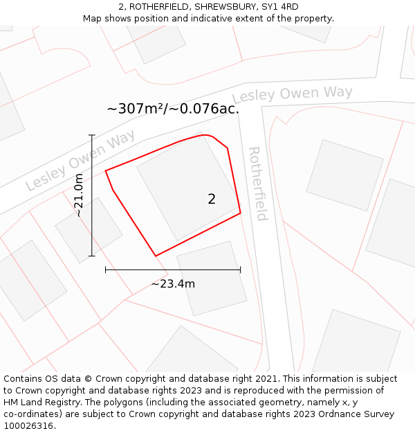 2, ROTHERFIELD, SHREWSBURY, SY1 4RD: Plot and title map
