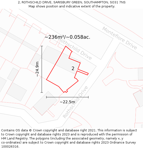 2, ROTHSCHILD DRIVE, SARISBURY GREEN, SOUTHAMPTON, SO31 7NS: Plot and title map