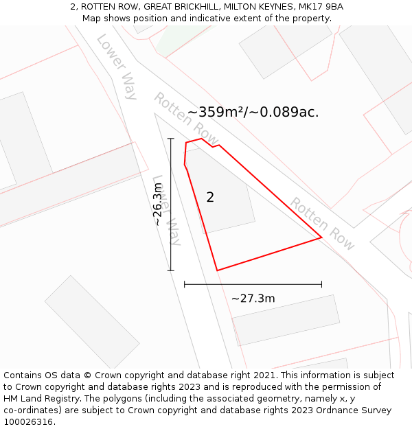 2, ROTTEN ROW, GREAT BRICKHILL, MILTON KEYNES, MK17 9BA: Plot and title map