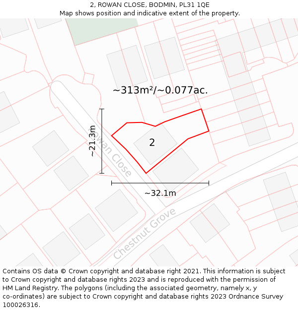 2, ROWAN CLOSE, BODMIN, PL31 1QE: Plot and title map