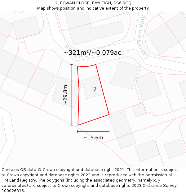 2, ROWAN CLOSE, RAYLEIGH, SS6 9GQ: Plot and title map