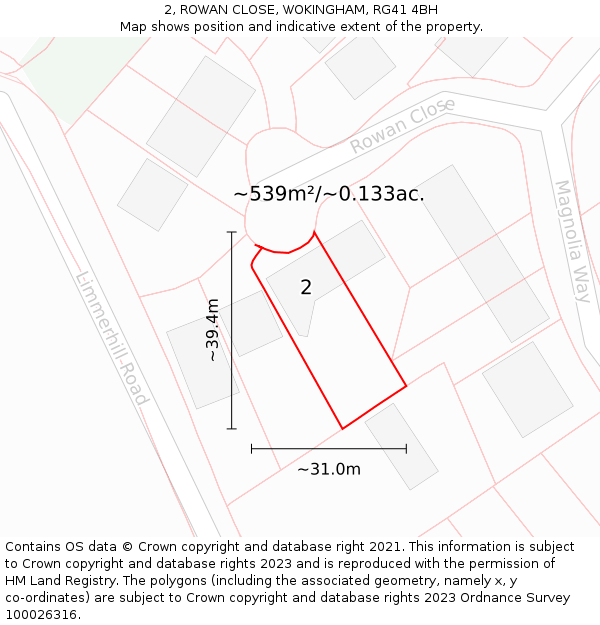 2, ROWAN CLOSE, WOKINGHAM, RG41 4BH: Plot and title map