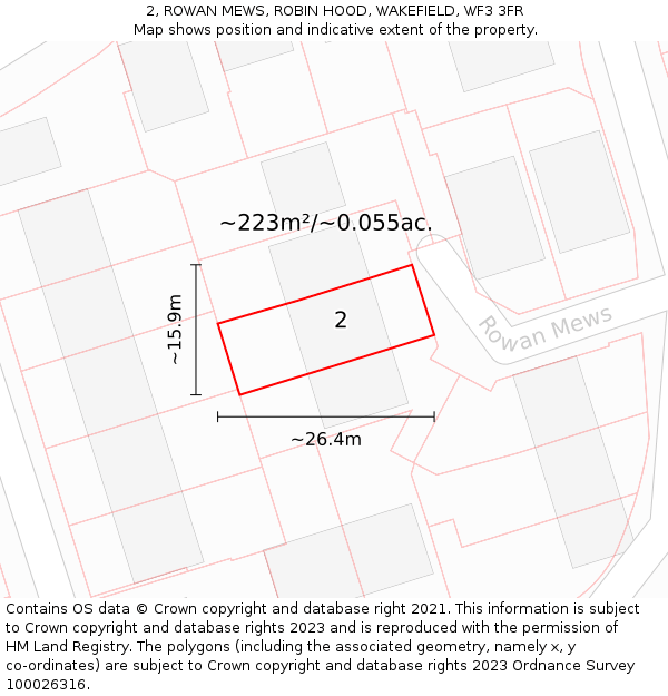 2, ROWAN MEWS, ROBIN HOOD, WAKEFIELD, WF3 3FR: Plot and title map