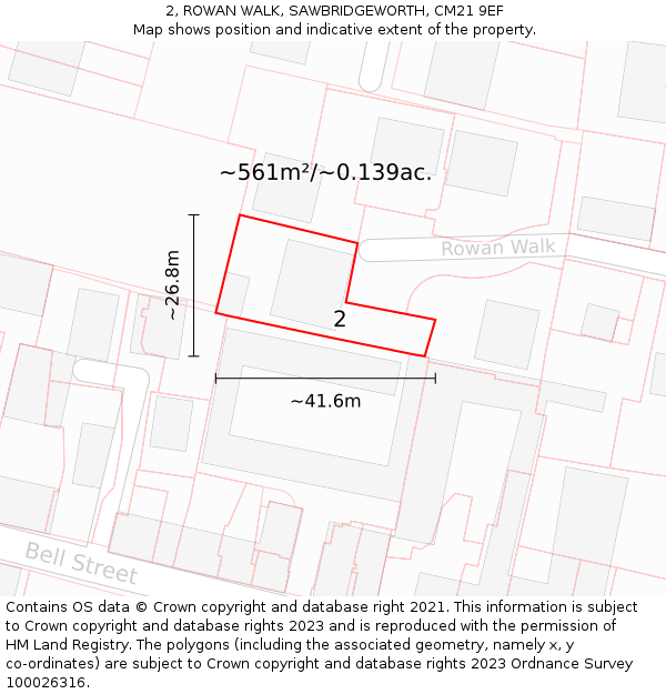 2, ROWAN WALK, SAWBRIDGEWORTH, CM21 9EF: Plot and title map