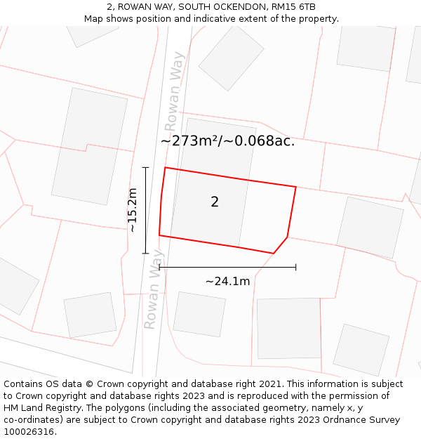 2, ROWAN WAY, SOUTH OCKENDON, RM15 6TB: Plot and title map