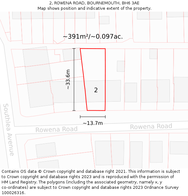 2, ROWENA ROAD, BOURNEMOUTH, BH6 3AE: Plot and title map