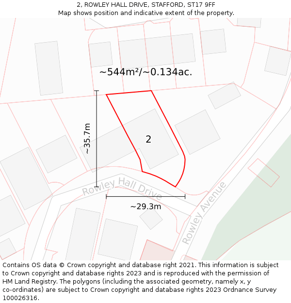 2, ROWLEY HALL DRIVE, STAFFORD, ST17 9FF: Plot and title map