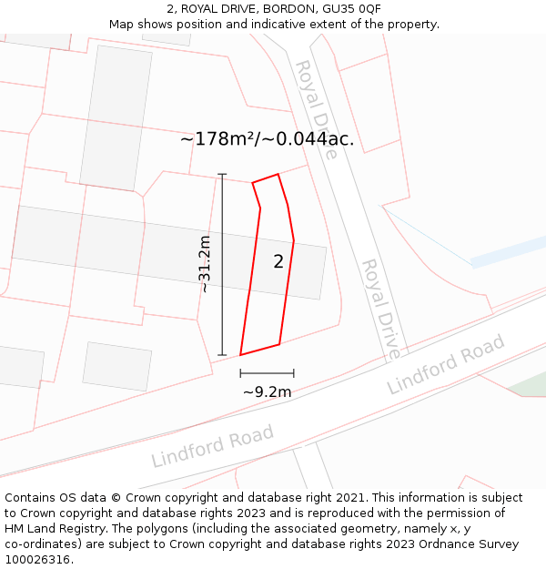 2, ROYAL DRIVE, BORDON, GU35 0QF: Plot and title map