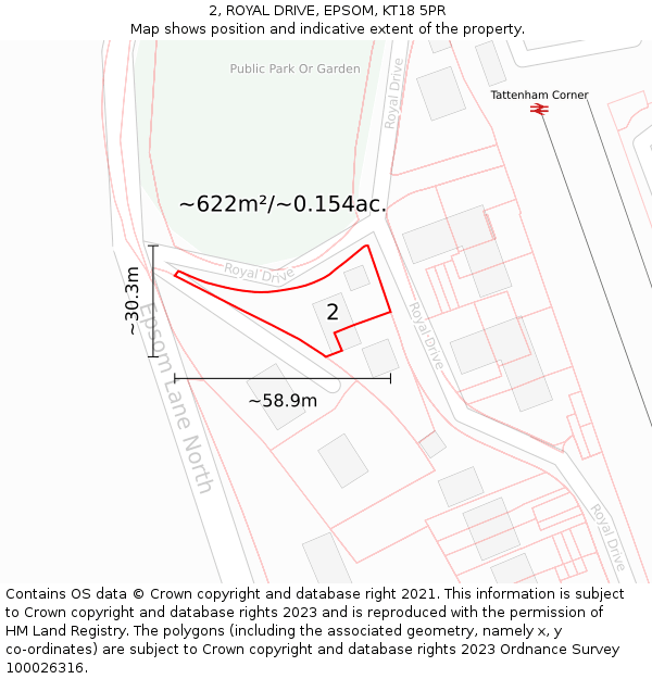 2, ROYAL DRIVE, EPSOM, KT18 5PR: Plot and title map