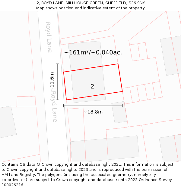 2, ROYD LANE, MILLHOUSE GREEN, SHEFFIELD, S36 9NY: Plot and title map